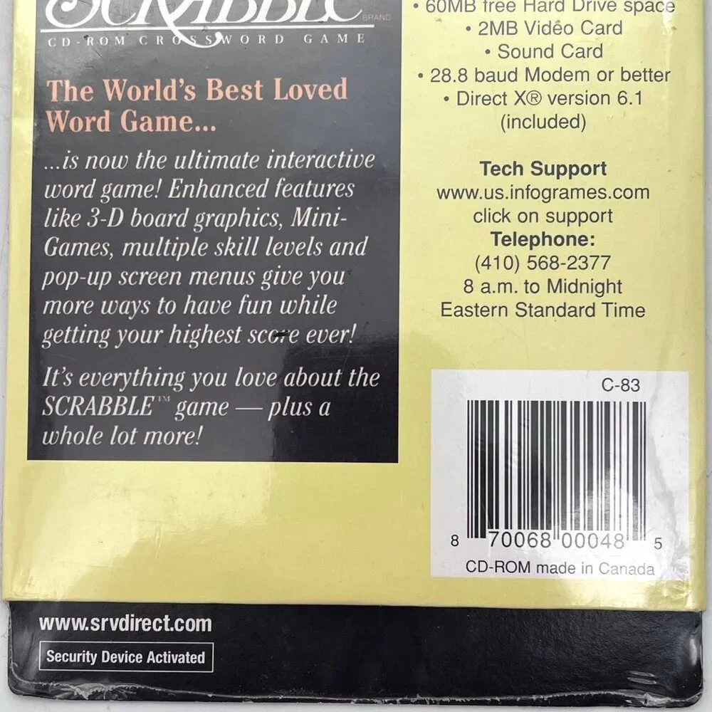 Scrabble CD-ROM Crossword Game Windows 95/98/ME Enhanced Features & Mini-Games